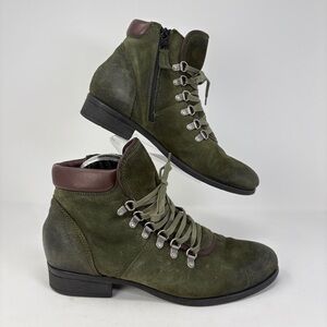 Miz Mooz Steffy woman's EU-42 Wide Boot Ankle Lace Up Suede Green